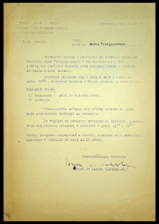 [Zaproszenie dla Marii Grzegorzewskiej na zebranie Komitetu Nauk Pedagogicznych i Psychologicznych PAN (wraz z tekstami referatów do dyskusji) poświęcone analizie dorobku nauk pedagogicznych w okresie 20-lecia Polski Ludowej]