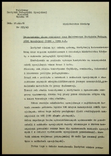 Uzasadnienie planu rozbudowy prac Państwowego Instytutu Pedagogiki Specjalnej (1950 - 1955 r.). Dnia 21.III.49