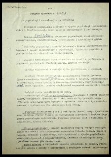 Program wykładów w P.S.P.S. z psychologii rozwojowej w r. 1954/55