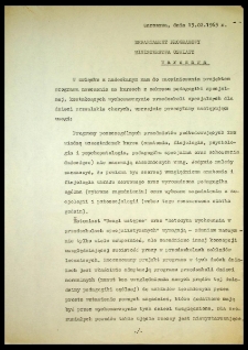 [Korespondencja z Departamentem Programowym Ministerstwa Oświaty w sprawie "Projektu programu nauczania na kursach z zakresu pedagogiki specjalnej, kształcących wychowawczynie przedszkoli specjalnych dla dzieci przewlekle chorych". Warszawa, dnia 13.02.1965 r.]
