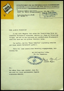 [Korespondencja w sprawie wymiany czasopism z redakcją "Szkoły Specjalnej"]