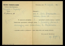 [Pismo do Marii Grzegorzewskiej w sprawie umowy o opracowanie redakcyjne pracy E. Jezierskiej "Dziennik obserwacyjny nad głuchociemną K. Hryszkiewicz"]. Warszawa, dnia 23 listopada 1960 r.
