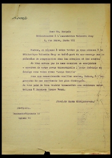 [Pismo w sprawie przesłania do Biblioteque Valentin Hauy pracy na temat zjawiska kompensacji u niewidomych i głuchych, 30-VI-61 r.]