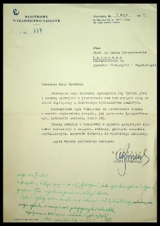 [Pismo do Marii Grzegorzewskiej w sprawie wydania "Wyboru pism"]