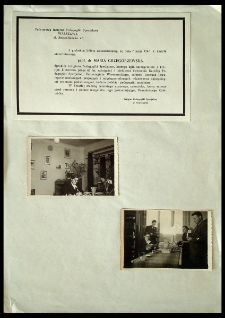 [Zawiadomienie o śmierci Marii Grzegorzewskiej z dołączonymi dwiema fotografiami przedstawiającymi Marię Grzegorzewską przy pracy]
