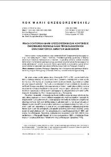 Praca doktorska Marii Grzegorzewskiej w kontekście ówczesnego rozwoju nauk psychologicznych oraz niektórych aspektów jej biografii